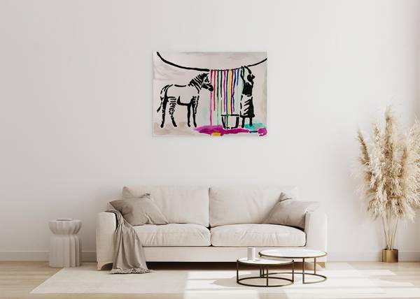 Acrylbild Handgemalt Banksy Nin Baumwollstoff - 100 x 75 x 4 cm