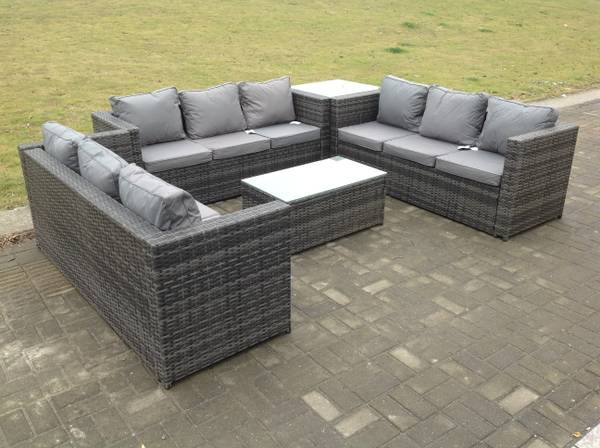 Lounge Rattan Gartensofa L(6er-Set) Grau - Webstoff - Polyresin