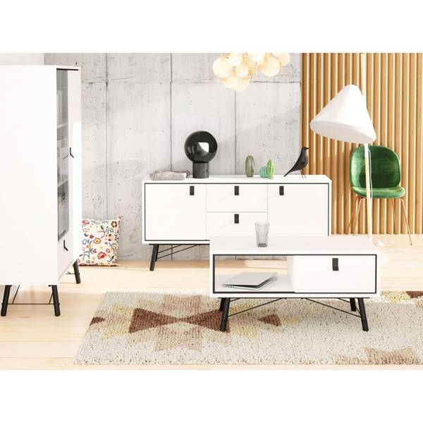 Vitrinenschrank Rye Weiß - Holz teilmassiv - 102 x 162 x 40 cm