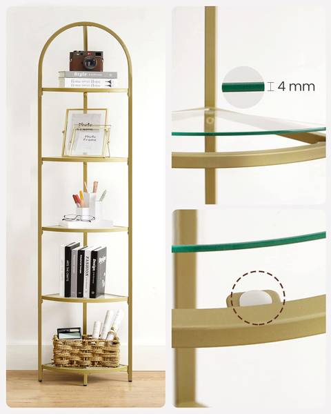 Eckregal 100436 Gold - Stahl - Klarglas - 28 x 158 x 28 cm