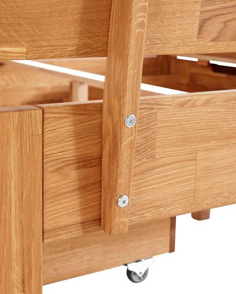 Massivholzbett Ema mit Bettkasten Braun - Wildeiche - 90 x 48 x 200 cm