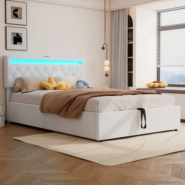 Polsterbett mit LED O1429 Weiß