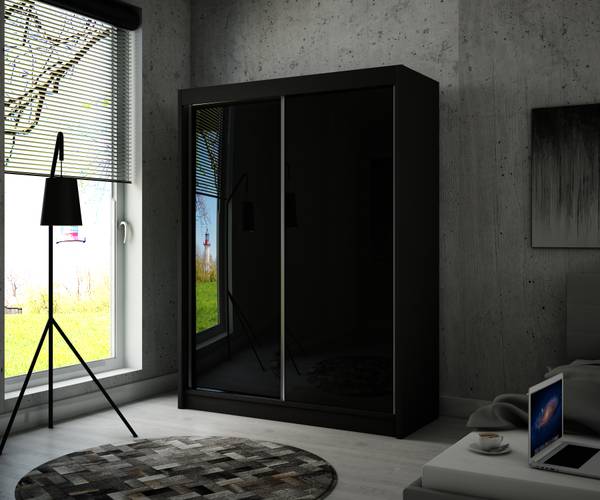 Kleiderschrank PEKA Schwarz - Breite: 200 cm - Hochglanz