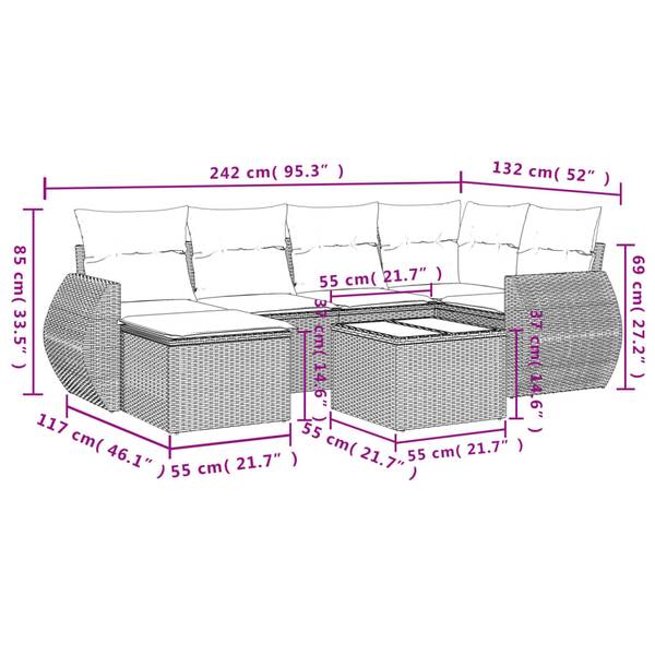 Garten-Lounge-Set 3035524-2 7-teilig Grau - Polyrattan - 71 x 69 x 62 cm