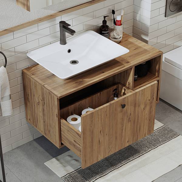 Badmöbel Set LOTUS-II-95 2-teilig Braun - Holzwerkstoff
