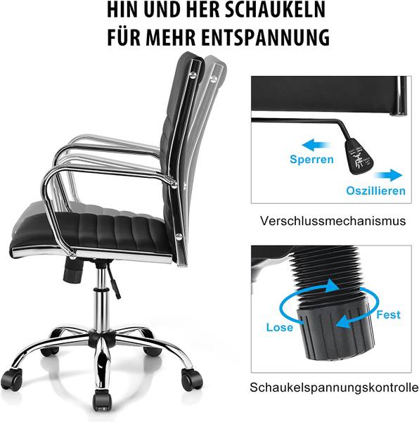 Bürostuhl mit hoher Rückenlehne Schwarz - Kunstleder - 60 x 105 x 55 cm