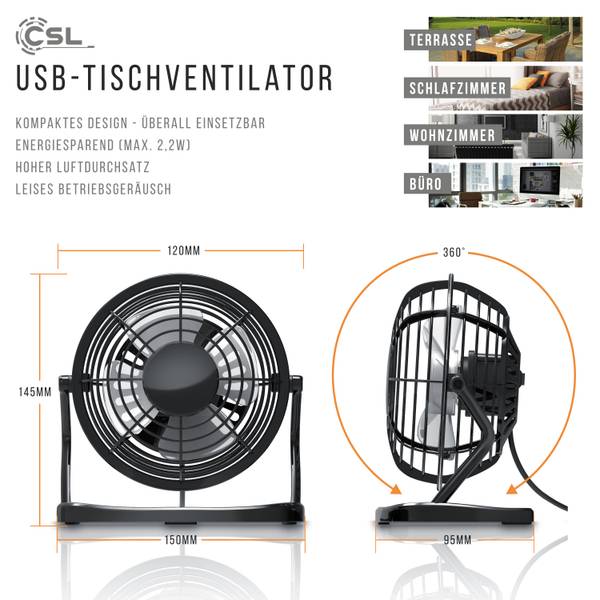 USB-Ventilator GE-2009 Schwarz - Kunststoff - 15 x 15 x 10 cm