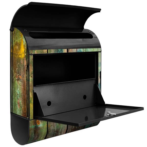 Briefkasten Stahl Grünes Holz Schwarz - Stahl - 38 x 46 x 13 cm