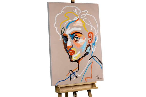 Tableau peint à la main Portrait Elio Beige - Coton - 75 x 100 x 4 cm