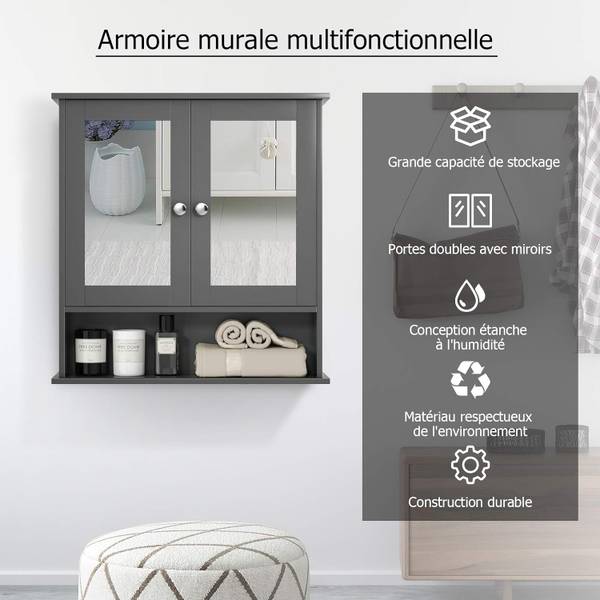 Armoire Murale Salle de Bain BA7910 56 x 58 cm