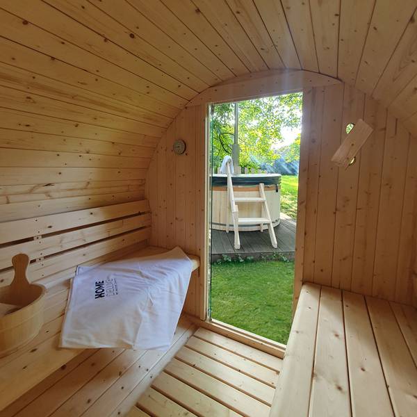 Buitensauna LAHTI M bruin - deels massief hout - 195 x 192 x 120 cm