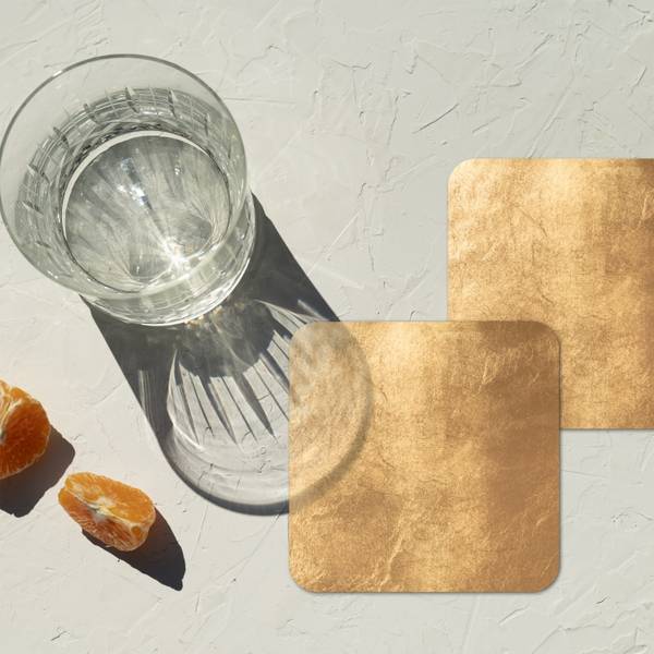 GLASUNTERSETZER Blatt-Textur 6er-Set Gold - Kork - 10 x 1 x 10 cm