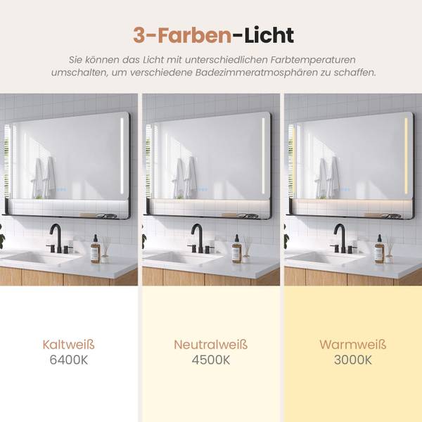 Badspiegel mit Ablage SCHORTENS Schwarz - Glas - 100 x 70 x 12 cm