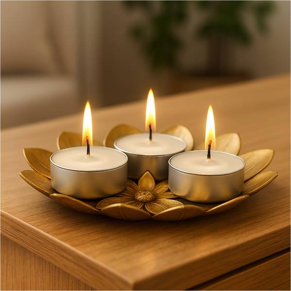 Teelichter Moss Amber Beige - Metall - 4 x 2 x 4 cm