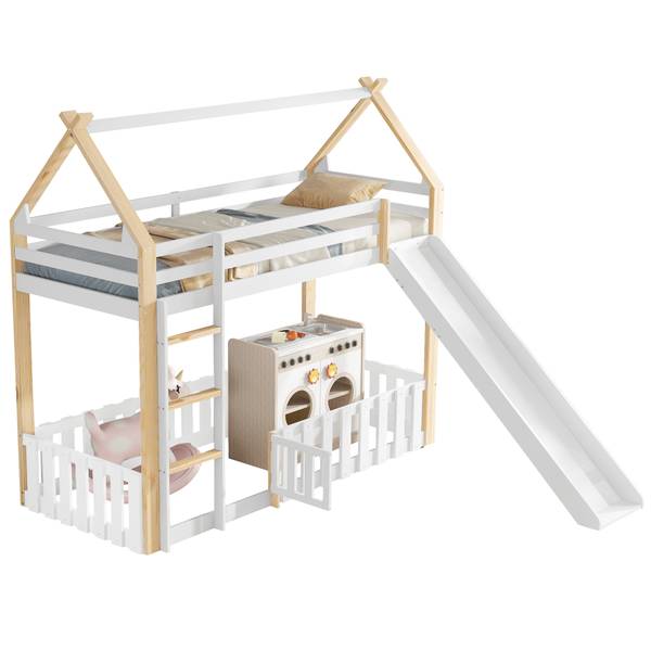 Kinderbett Uranus Ⅵ Braun - Weiß - Holzwerkstoff - Massivholz - 231 x 187 x 207 cm