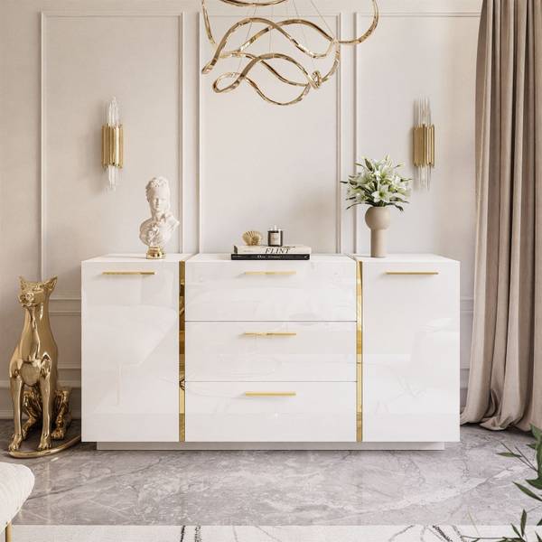 ONYX woonkamermeubelset sokkel hoogglans wit - wit