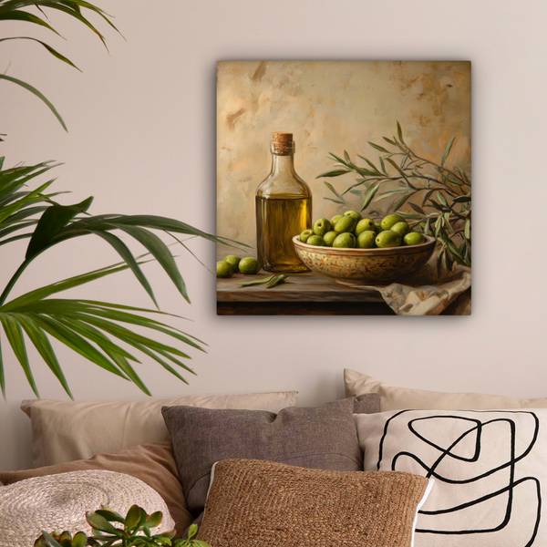 CANVAS SCHILDERIJ Olijven groen - katoen - 50 x 50 x 2 cm