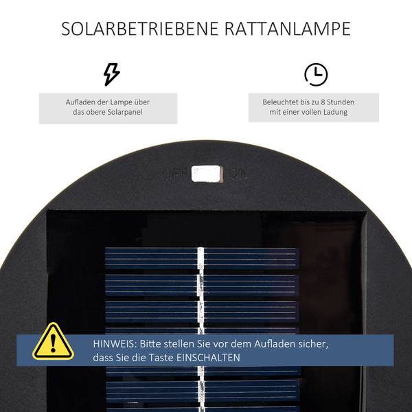 Rattan Solarleuchte 866-066BK Schwarz - Stahl - Polyethylen - 22 x 61 x 22 cm