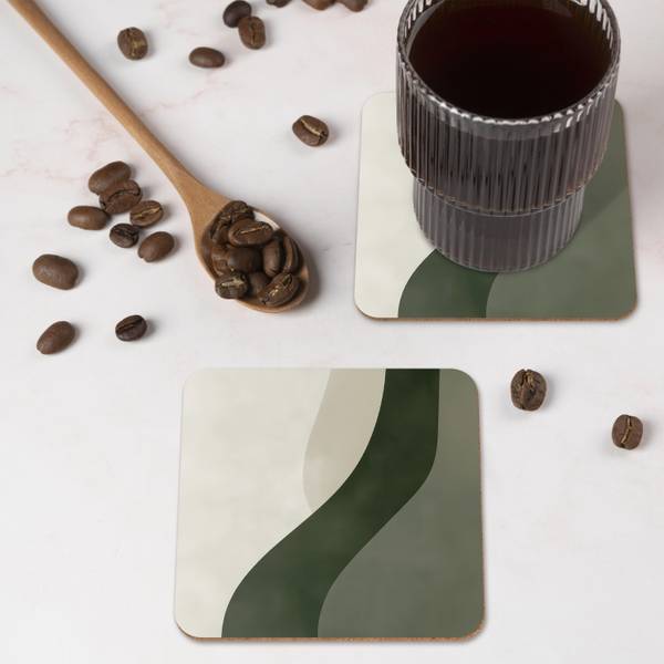 GLASUNTERSETZER Abstrakt 6er-Set Grün - Kork - 10 x 1 x 10 cm