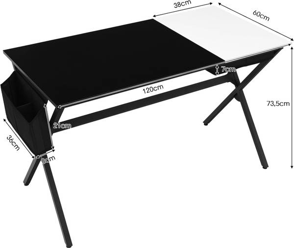 Bureau d'Ordinateur HW66465BK Noir - Bois manufacturé - 60 x 74 x 120 cm