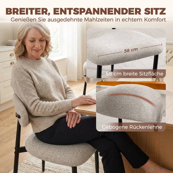 Esszimmerstuhl 83A-507V00BG Beige - Strukturstoff - Leinen - 58 x 77 x 58 cm