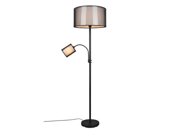 Stoff Stehlampe mit Leselampe groß Silber - Weiß - Metall - Textil - 45 x 174 x 45 cm