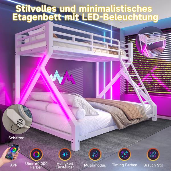 Kinder-Stockbett K-1503 Weiß - Metall - 147 x 146 x 204 cm