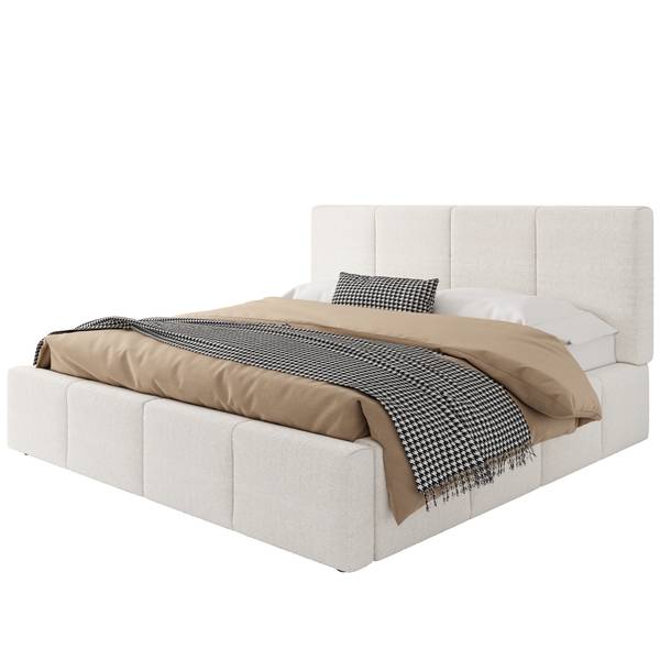 Lit rembourré LineMUD Ⅱ Beige - Bois manufacturé - 202 x 95 x 220 cm