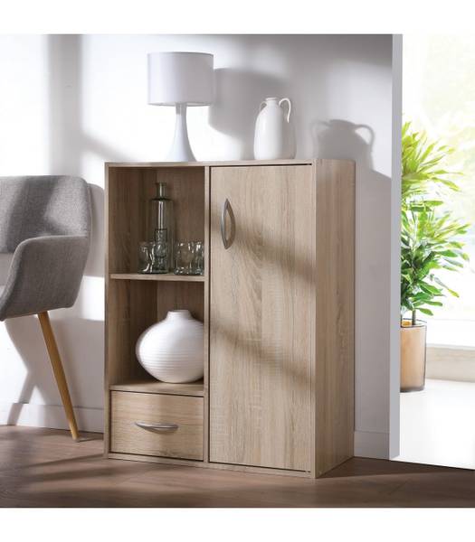 Schrank mit 2 Fächern 1 Schublade Eiche Hell Dekor