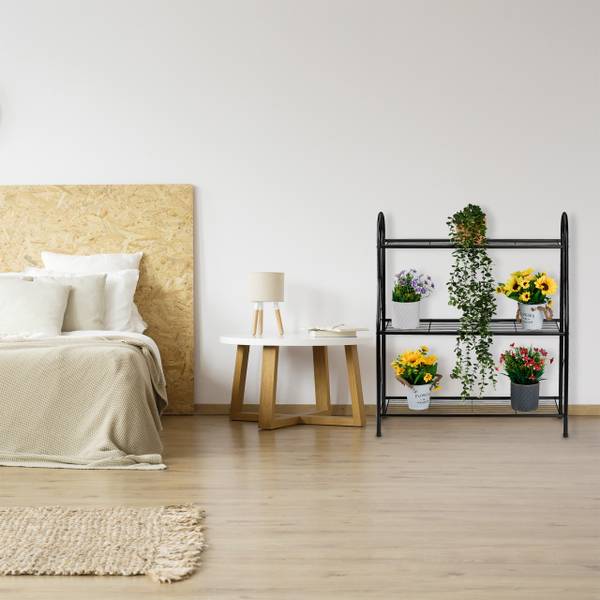 Blumenregal Metall mit 3 Ablagen Schwarz - Stahl - 71 x 83 x 25 cm