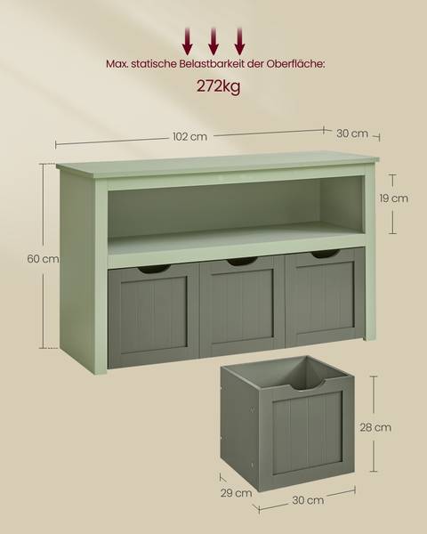 Schuhbänke Helen Grün - Holzwerkstoff - 29 x 60 x 102 cm