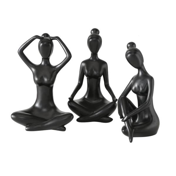 3er Set XXL Yoga Figuren Schwarz - Kunststoff - 16 x 30 x 11 cm