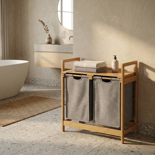 Wäschekorb TELA Grau - Textil - 63 x 74 x 33 cm