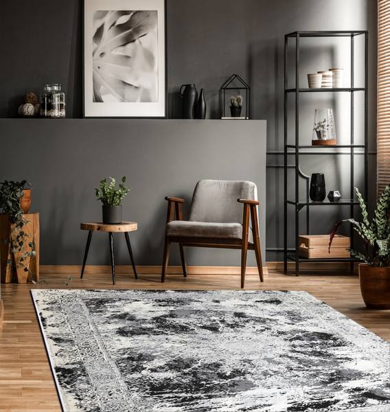 Modern Vinci 1407 Teppich Rosette Grau - Polyester - 80 x 1 x 150 cm