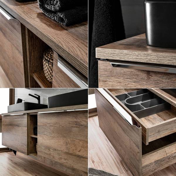 Badmöbel-Set PUEBLA-56-158 8er-Set Braun - Holzwerkstoff - 190 x 200 x 46 cm