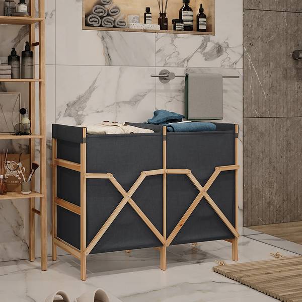 Armoire de salle de bain Bruno 55187 Gris - Bois massif - 80 x 64 x 40 cm