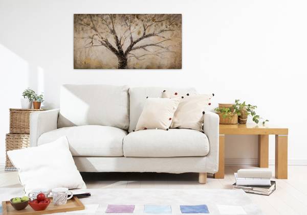 Acrylbild Handgemalt Wald & Bäume Nuh Weiß - Baumwollstoff - 120 x 60 x 4 cm