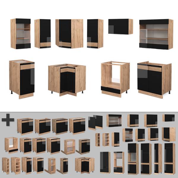 Eckküche Fame-Line 42796 Schwarz - Braun - Holzwerkstoff - 190 x 82 x 60 cm