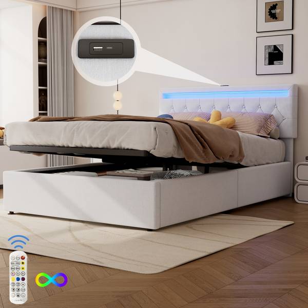 Polsterbett mit LED O1429 Weiß