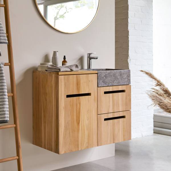 Badezimmermöbel Line Beige - Teakholz - 83 x 66 x 41 cm