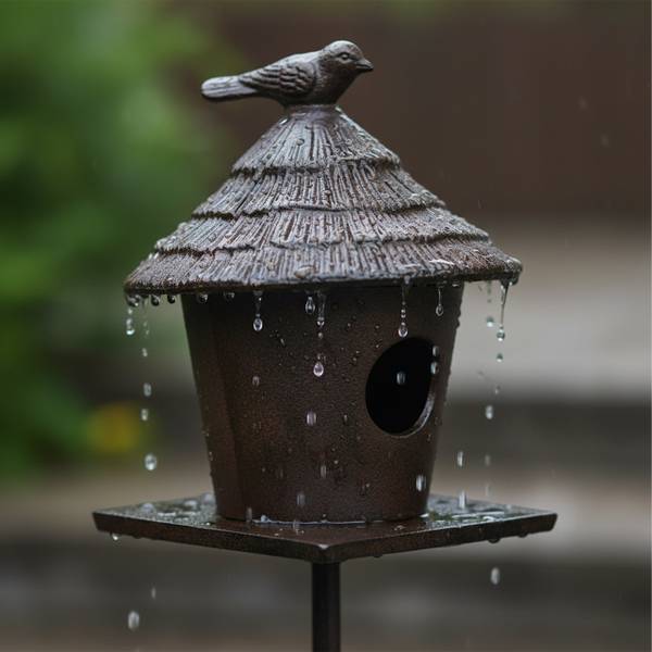 Gusseisen Vogelfutterhaus mit Ständer Braun - Gusseisen - 16 x 110 x 16 cm