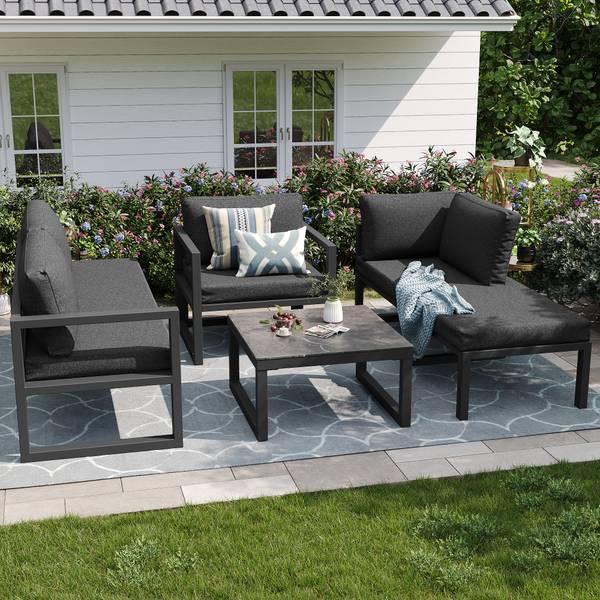 Ensemble jardin corde 4-pce Phanes Ⅳ Gris - Polyester - Tissu - Fer - Verre de sécurité - 122 x 78 x 184 cm