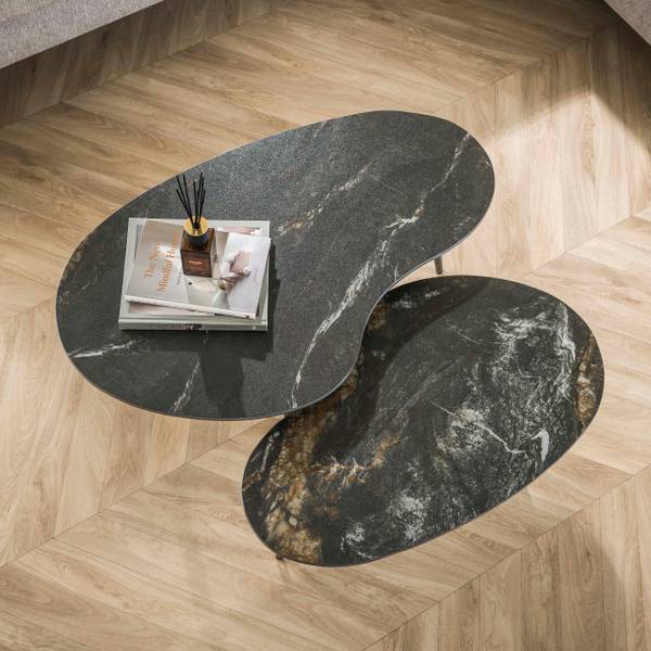 Couchtisch FOSSIL 2er-Set Schwarz - Keramik - 91 x 35 x 55 cm