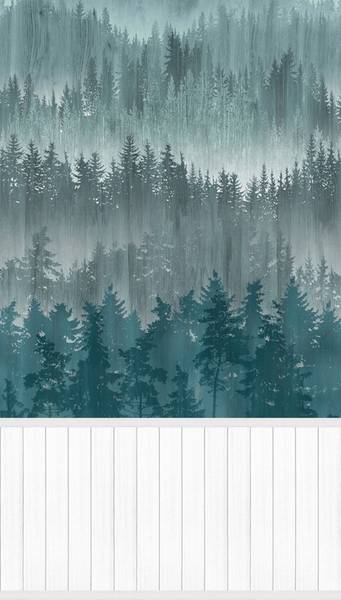 Wallpanel Waldtapete Sockel Blau - Weiß - Fleece - 159 x 280 x 1 cm