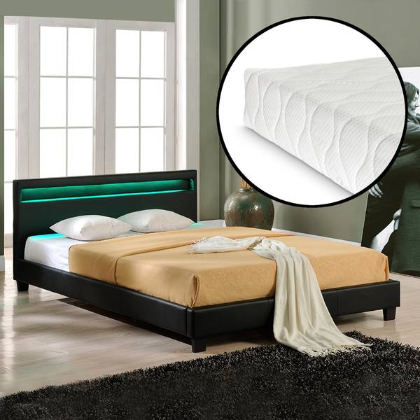 LED-Bed Parijs  met matras zwart - 140 x 149 cm