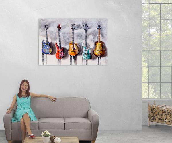 Ölgemälde Gitarren handgemalt Textil - 120 x 80 x 3 cm