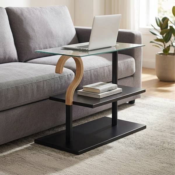Salontafel met glasplaat zwart - bruin - staal - 60 x 50 x 30 cm