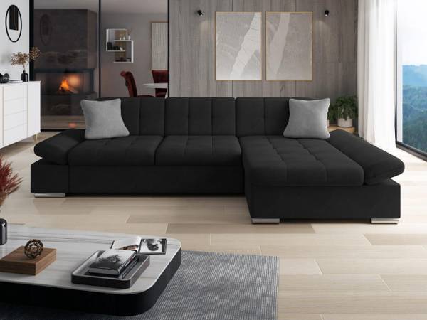 Ecksofa Montana Schwarz - Grau - Ecke davorstehend rechts - Samt