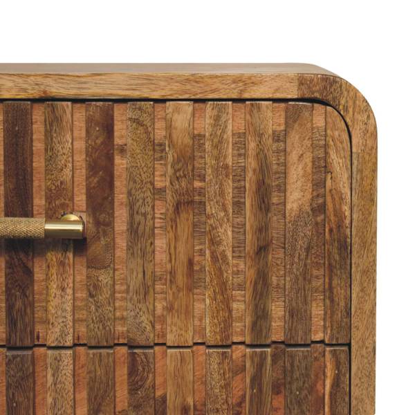Table de nuit Striée Beige - Manguier - Laiton - 45 x 65 x 35 cm
