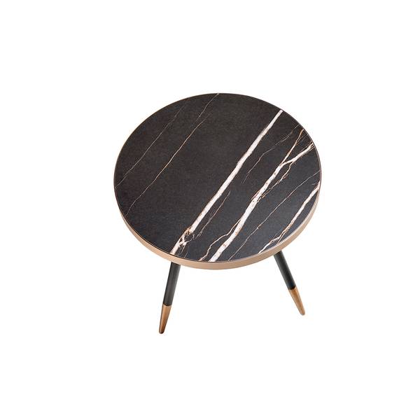Ecktisch 2069 Schwarz - Braun - Zink - Marmor - 46 x 56 x 46 cm